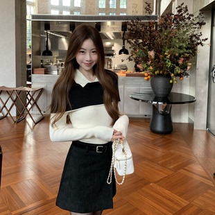 Baby61【千金叙事诗】千金羊毛针织假两件打底衫&麂皮半裙套装