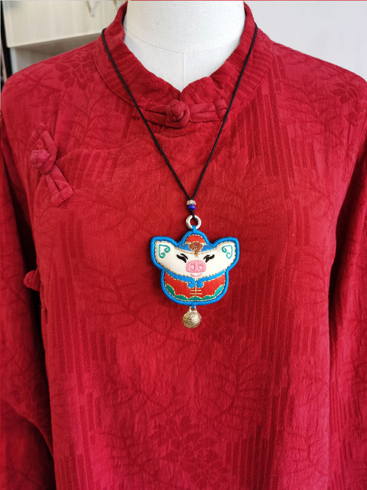 平安福刺绣diy材料包 手工自绣护身符生肖猪车钥匙扣挂件刺绣项链