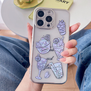 气泡夏日。ins简约夏天冰淇淋透明手机壳适用苹果16promax电镀大气15华为mate70nova13小米15红米k80一加13