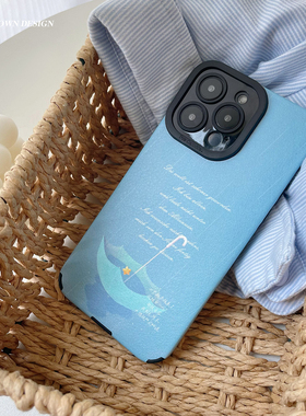 原创简约蓝色的下雨天治愈系手机壳适用苹果16全包贴皮华为mate70小米17荣耀300nova13红米k80note14vivoX200