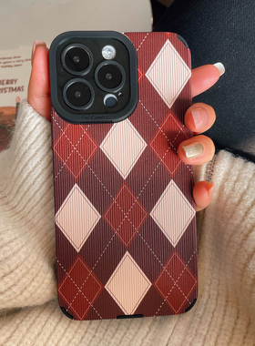 好运红色格子手机壳适用苹果17promax防摔新款14华为mate70p80nova13小米17全包荣耀400春节男女红米k80