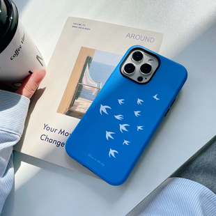 宇宙过客 ins简约春日飞鸟集手机壳蓝色适用苹果17promax荣耀500华为mate80pura70小米17vivoX300红米k90艺术