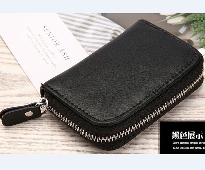 2019新款真牛皮风琴卡包 防盗RFID多功能拉链零钱包男女信用卡皮