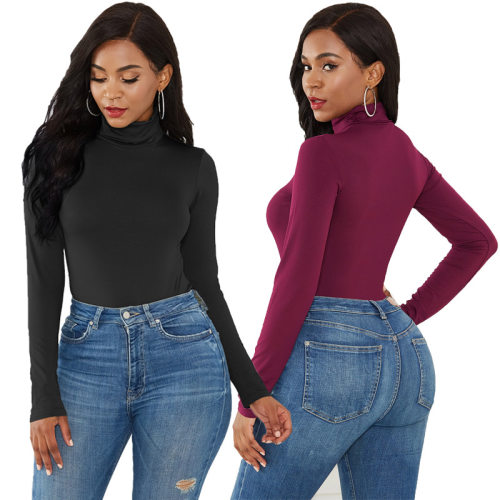 Sexy Women's 12-color Turtleneck Slim Solid lor Bodysuit