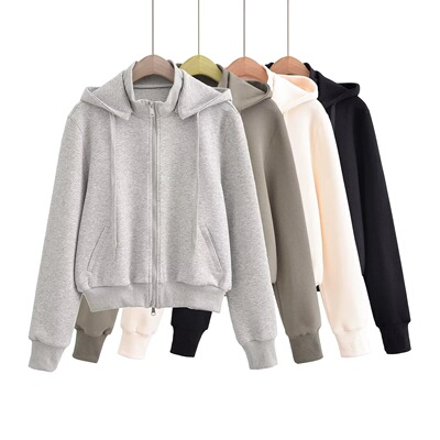 可脱卸连帽双头拉链卫衣女