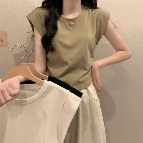 Straight-shoulder Slimming Short-sleeve T-shirt For Women, 2