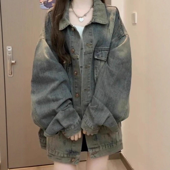 American Washed Denim Jacket For Women Retro 2026 Design Loo图片