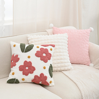 Small Fresh Embroidered  Cushion Simple Quilted  Sofa Bedsid