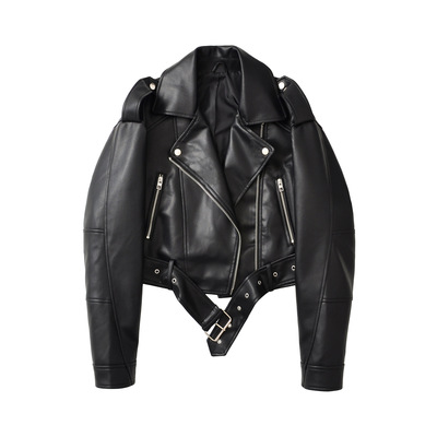 2026 Two-color Leather Disressed Lapel Loose at Pu For Women