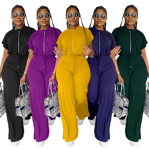Women's Drawstring Short High Waist Split Trousers Two-piece