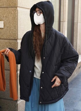 Louvre Japanese Fashionable Rhombus Hooded Single-breasted S