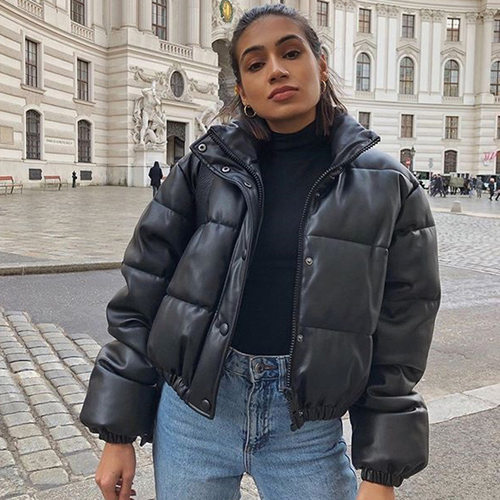 2026 at Navel-baring Stand llar Leather Jacket