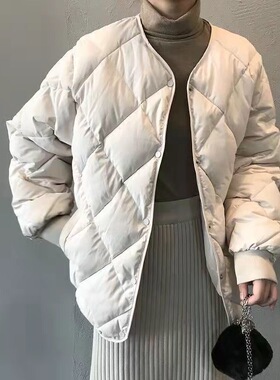 2026 Women's Loose Diamond Round Neck Down Short llege Style