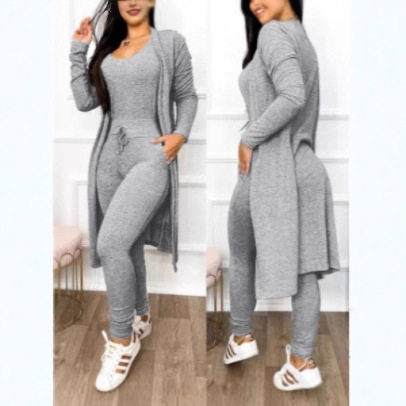 Cardigan Long Casual Jumpsuit Suit Solid lor Multi-color Wom