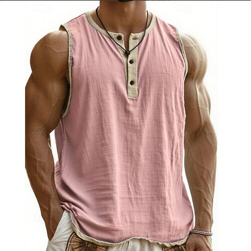 Men's Fitness Vest 3 Button Quick-drying Breathable Solid lo