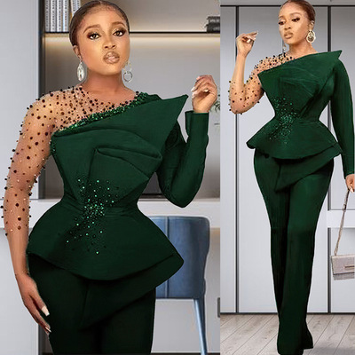 African Solid lor Beaded Mesh Fashion Suit 6279