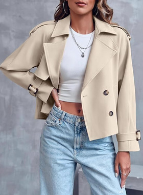 2026 Women's Double Breasted Short Fashion High Waist Pocket