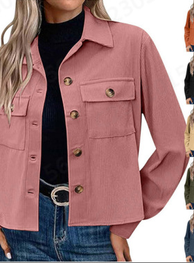 2026 Women's Fashion Casual Short Shirt rduroy Button Navel