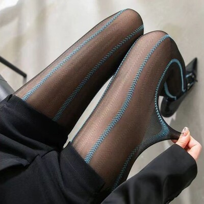 Vertical Striped Shrimp Line Gray Stockings Wheat Ear Patter
