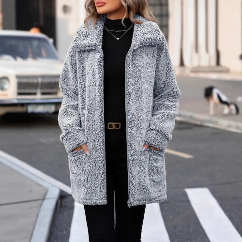 Casual Ladies Haining Faux Lamb Wool Jacket Women's Warm Plu