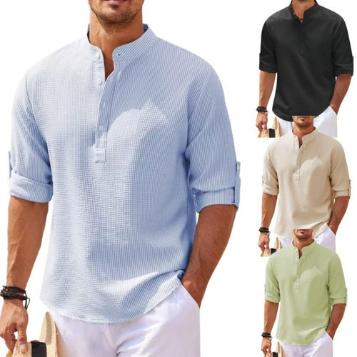 Men's Large Size Solid lor Vertical llar Short-sleeved Pullo