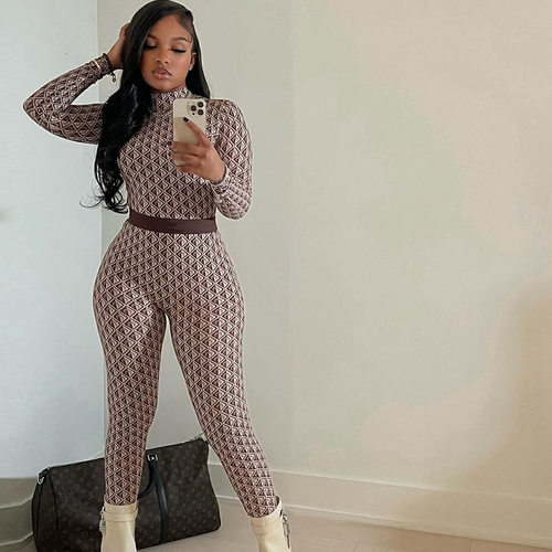 Women's Fashion Printed Sreet Round Neck Trousers For Fitnes