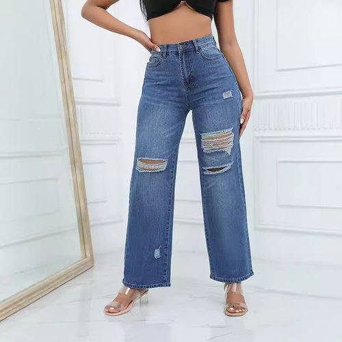 Mid-waist Trousers Women's Sretch Pants With Holes Guangzhou
