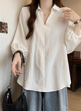 Hong Kong-style White Women’s Plus-size Top: Figure-flatter