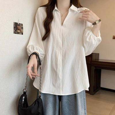 Hong Kong-style White Women’s Plus-size Top: Figure-flatter