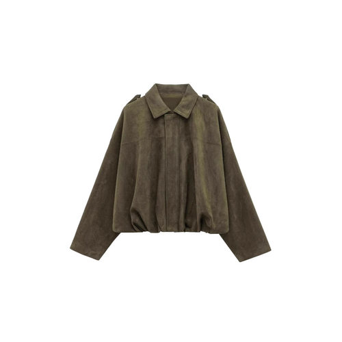 Za2026 Wind Women's Suede Texture Effect Bomber Jacket