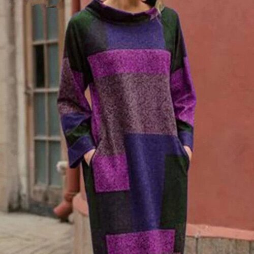 Women's Large Size Vintage Print Loose-fit Mid-length Women'