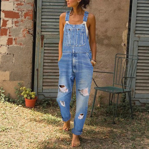 Hot Selling Denim Suspenders Washed And Worn Large Size Wome