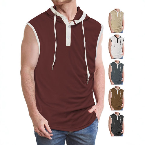 European-size Men's Vest Heavy Hooded Waistcoat Casual Sleev