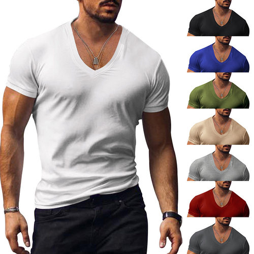 Men's T-shirt Clothing Men's V-neck Solid lor Large Size Cas