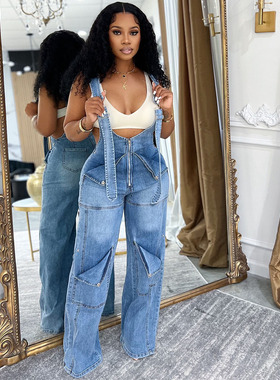 Women's Denim Overalls Women's Sreet Casual Zipper Washed Ju