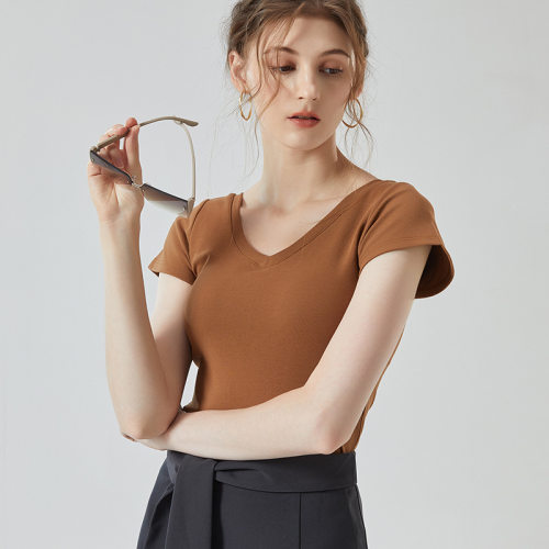Wearing-free Bra V-neck Short-sleeved T-shirt Women's Pure t