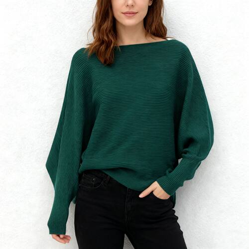 Ready Stock One-line llar Bat-sleeve Loose Knitted Women's