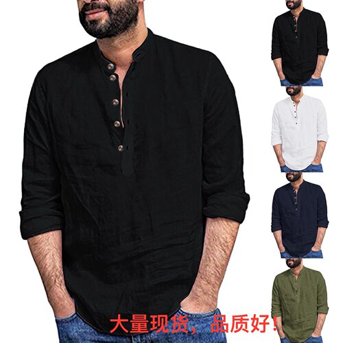 2026 Casual Men's Loose Shirt Men's Fashionable Stand llar t