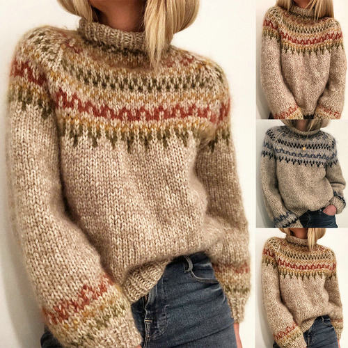 Women's Half-high llar Pullover Straight Printed Neutral Sty