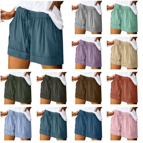 2026 Women's Large Size Loose Solid lor Drawstring Pocket Ca