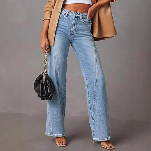 2026 Style Fashionable Loose Stitching Wide Leg Women