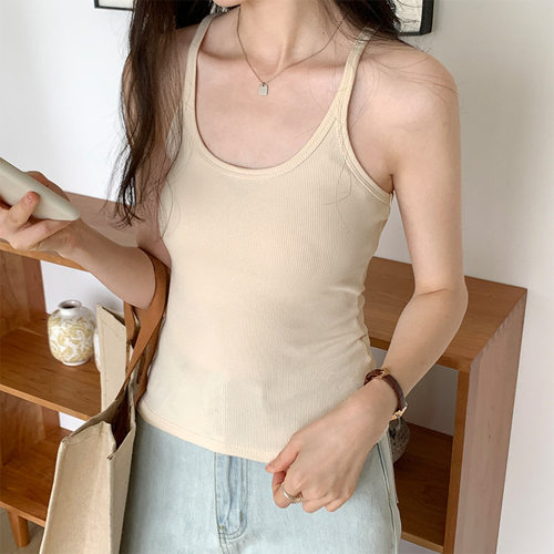 Hot Girl Threaded Vest Suspender Women's Outer Wear Dopamine