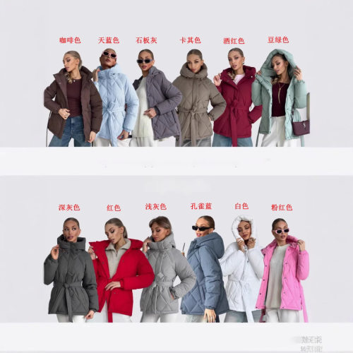 2026 Hooded Thickened Fashion Jacket Women's Solid lor Belt