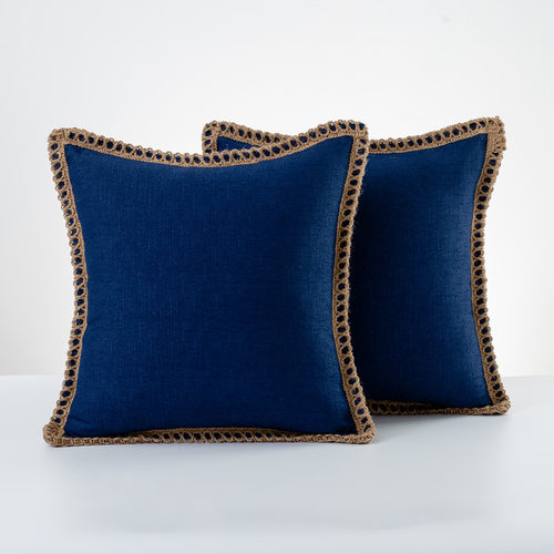 Solid-color Faux tton-linen Throw  ver With Linen-cord Trim;