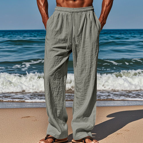 Men’s Linen Pants, Casual And Loose-fitting Straight-leg Tr