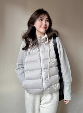 Lightweight tton Jacket With Knitted Sleeves And Spliced Dow