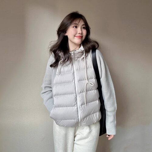 Lightweight tton Jacket With Knitted Sleeves And Spliced Dow