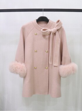 Designed Cloak Women's Style Bow Double-sided Wool at Thicke