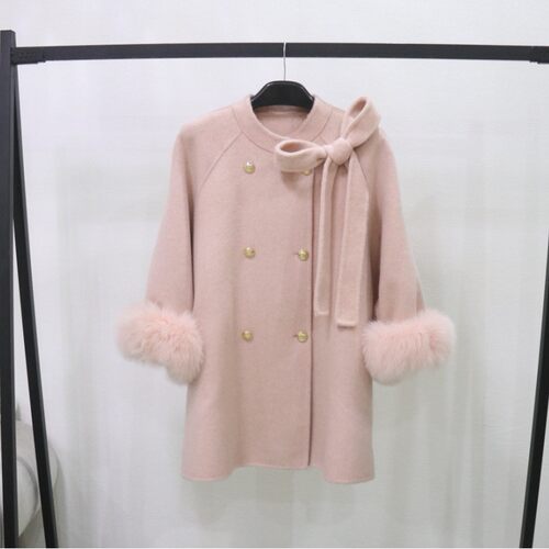 Designed Cloak Women's Style Bow Double-sided Wool at Thicke
