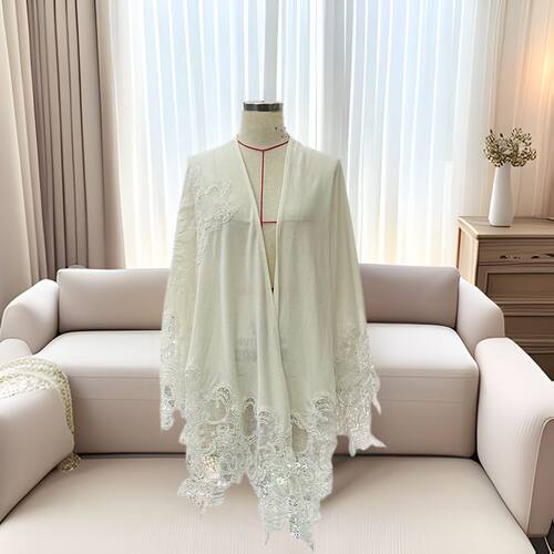White Cashmere Lace Stitching Embroidered Shawl Women's High